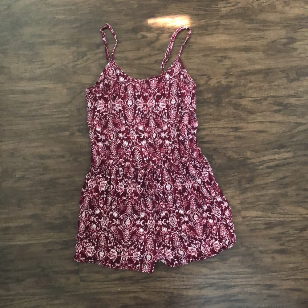 Red and White Paisley Printed Romper, Size Small